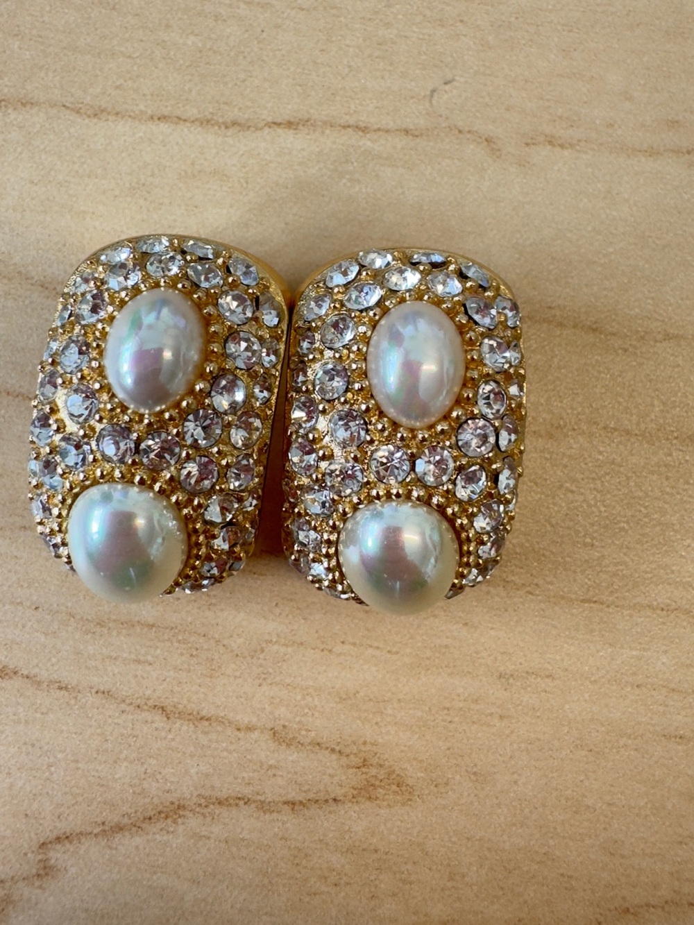 Christian Dior Gold-Tone Pearl and Crystal Clip Earrings